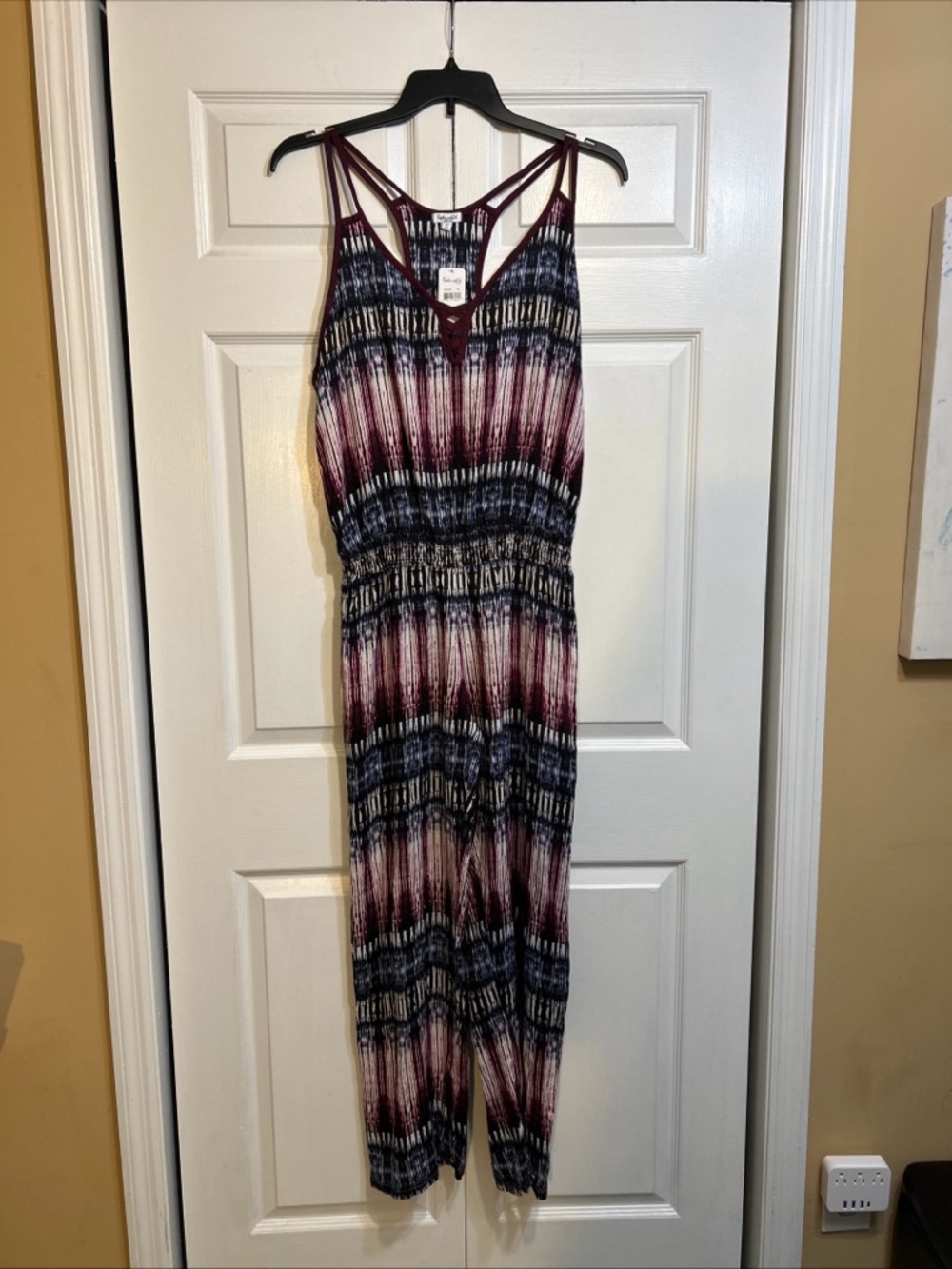NWT SPLENDID Jumpsuit Women's Size M Medium Strappy Razorback Burgundy Multicolo